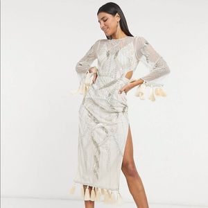 Elegant Cream and Silver Embellished Dress